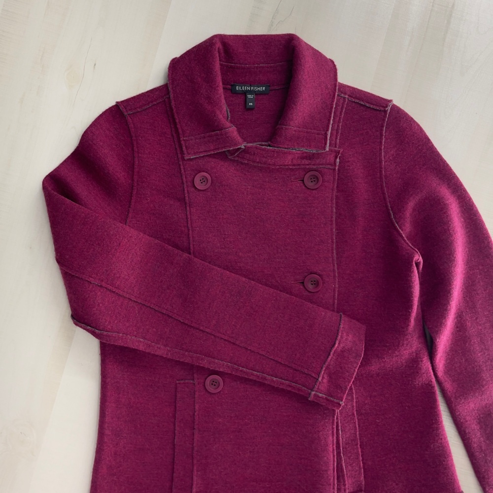 EILEEN FISHER pink purple merino wool jacket sweater lagenlook beautiful